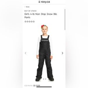 Girls Roxy Full Bib Snow Pants